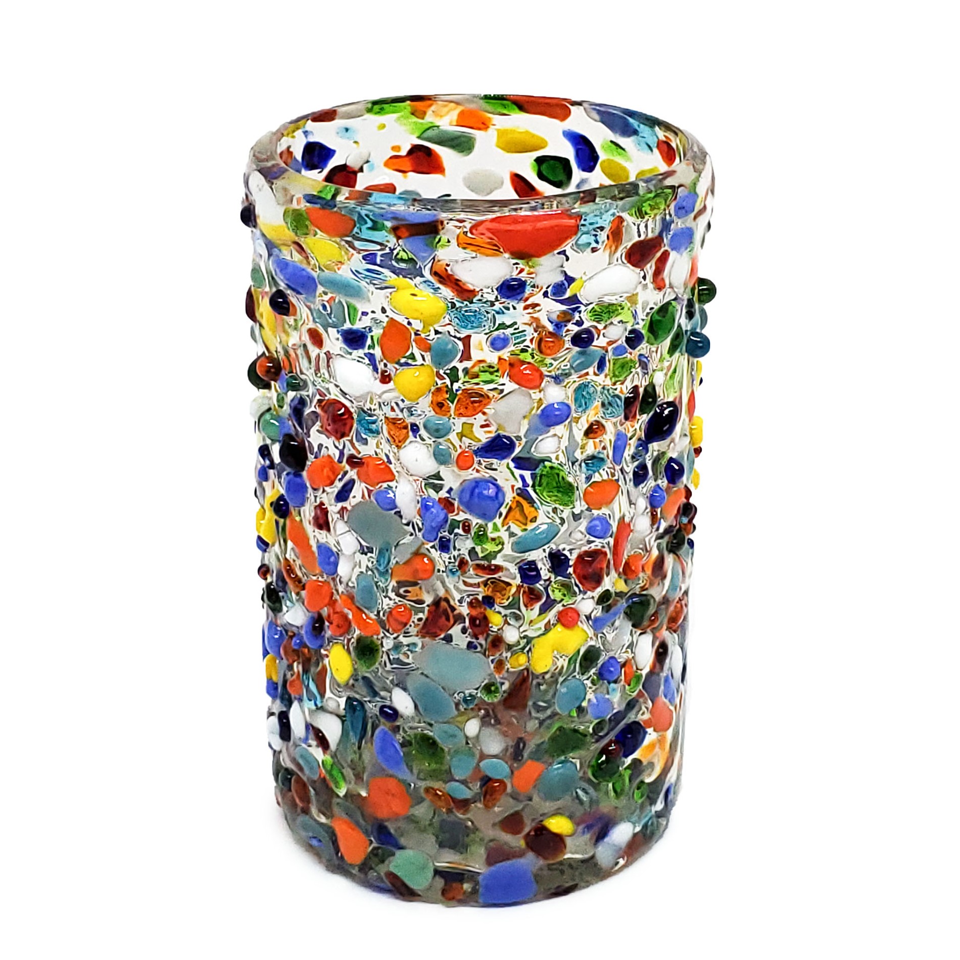 VIDRIO SOPLADO / vasos grandes 'Confeti granizado', 14 oz, Vidrio Reciclado, Libre de Plomo y Toxinas